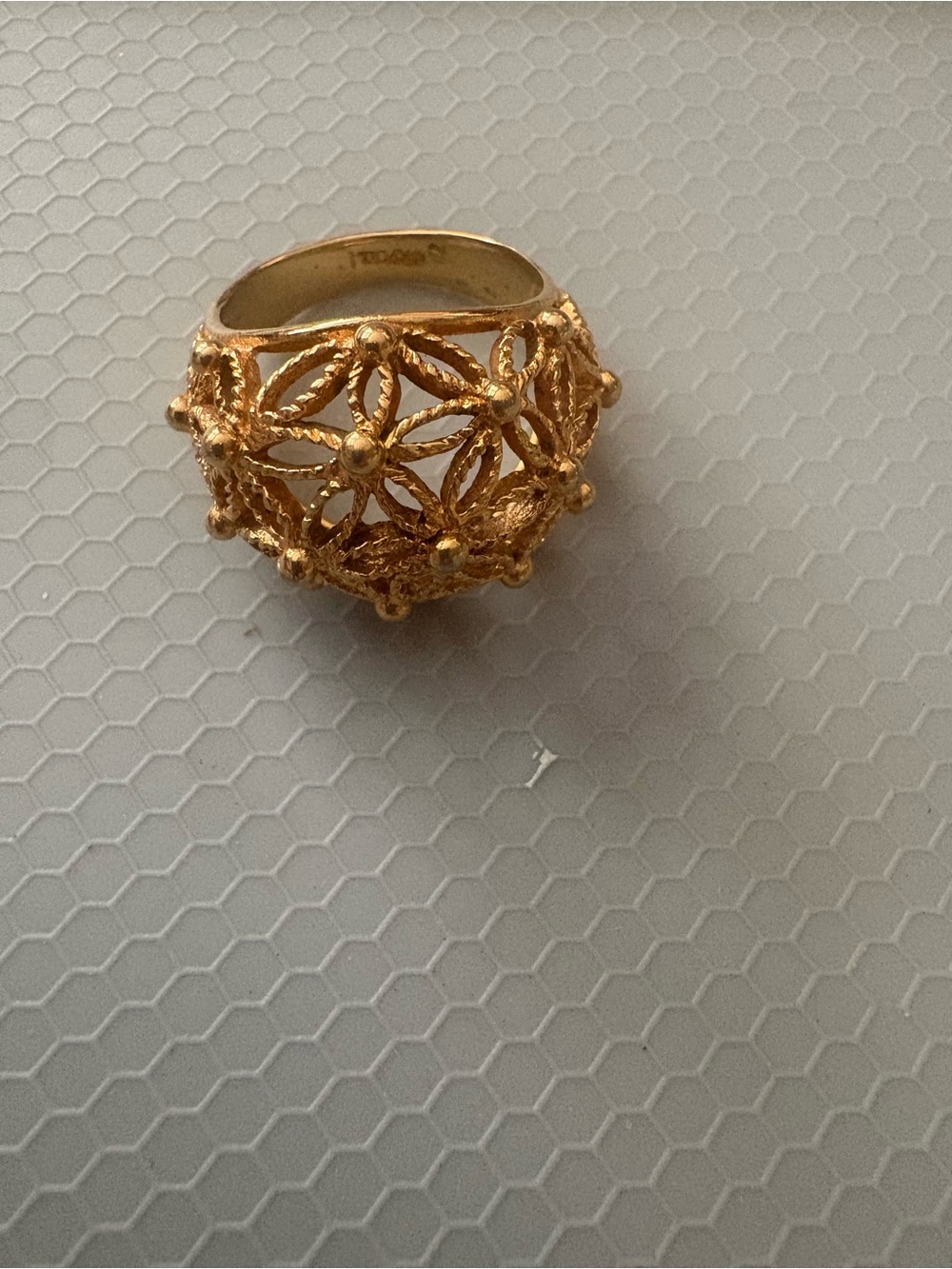 Gold Floral Filigree Dome Ring - Women's Statement Ring